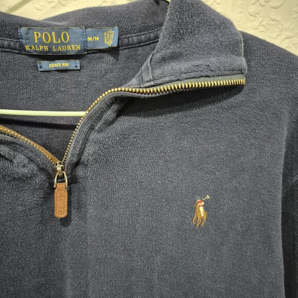 Ralph Lauren Mens Estate Polo 1/4 Zip Navy Sweater Medium - Picture 3 of 7